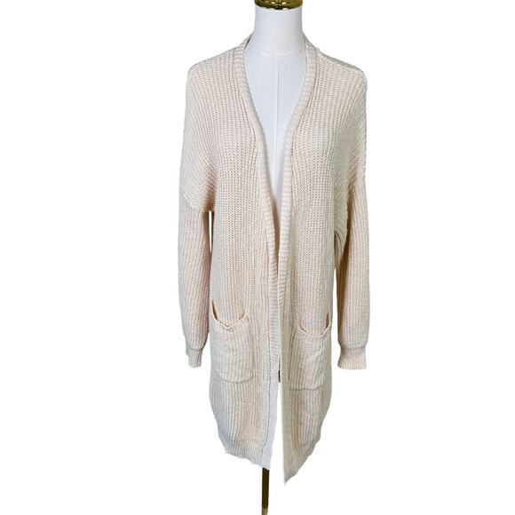 Billabong Long Open Front Knit Pockets Cardigan Sweater US Women’s L - Picture 1 of 7